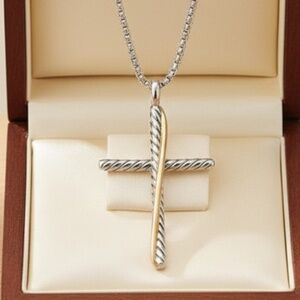 Womens Stainless Steel Gold Wrapped Cross Pendant Necklace